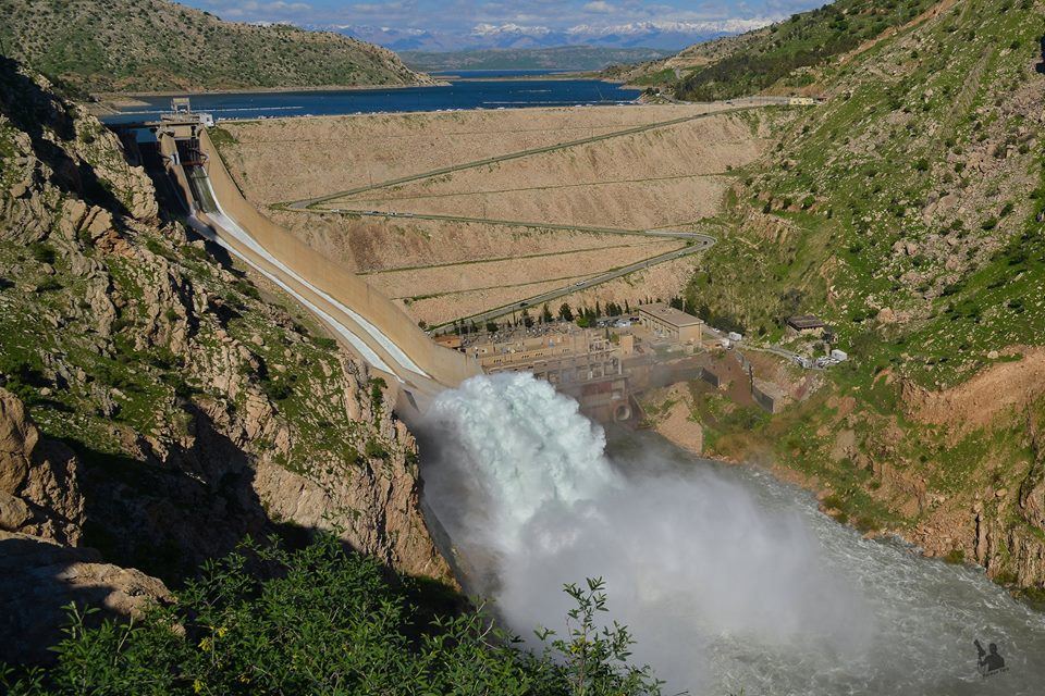 Hydropower dam at dusk
